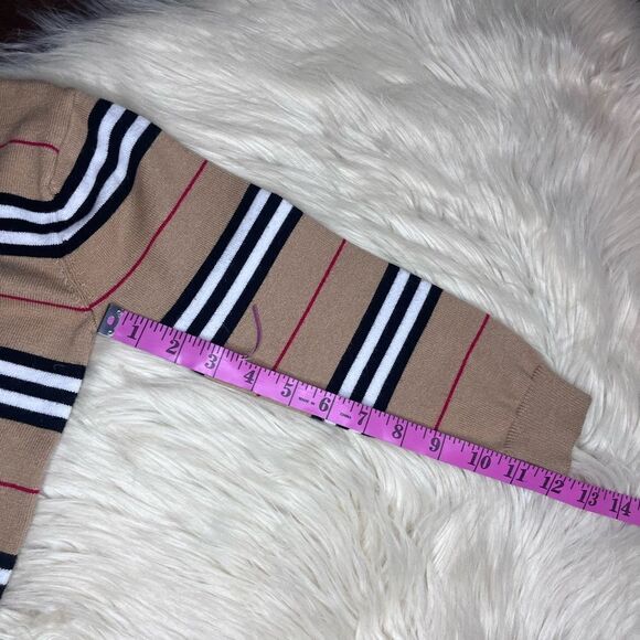 Girls striped printed beige/black/burgundy/ white striped bow tie sweater - Picture 5 of 5